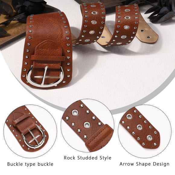 Women's Fashion Leather Belt Studded Leather Belt Ladies Belts For Jeans Dress🖤 - Picture 4 of 5
